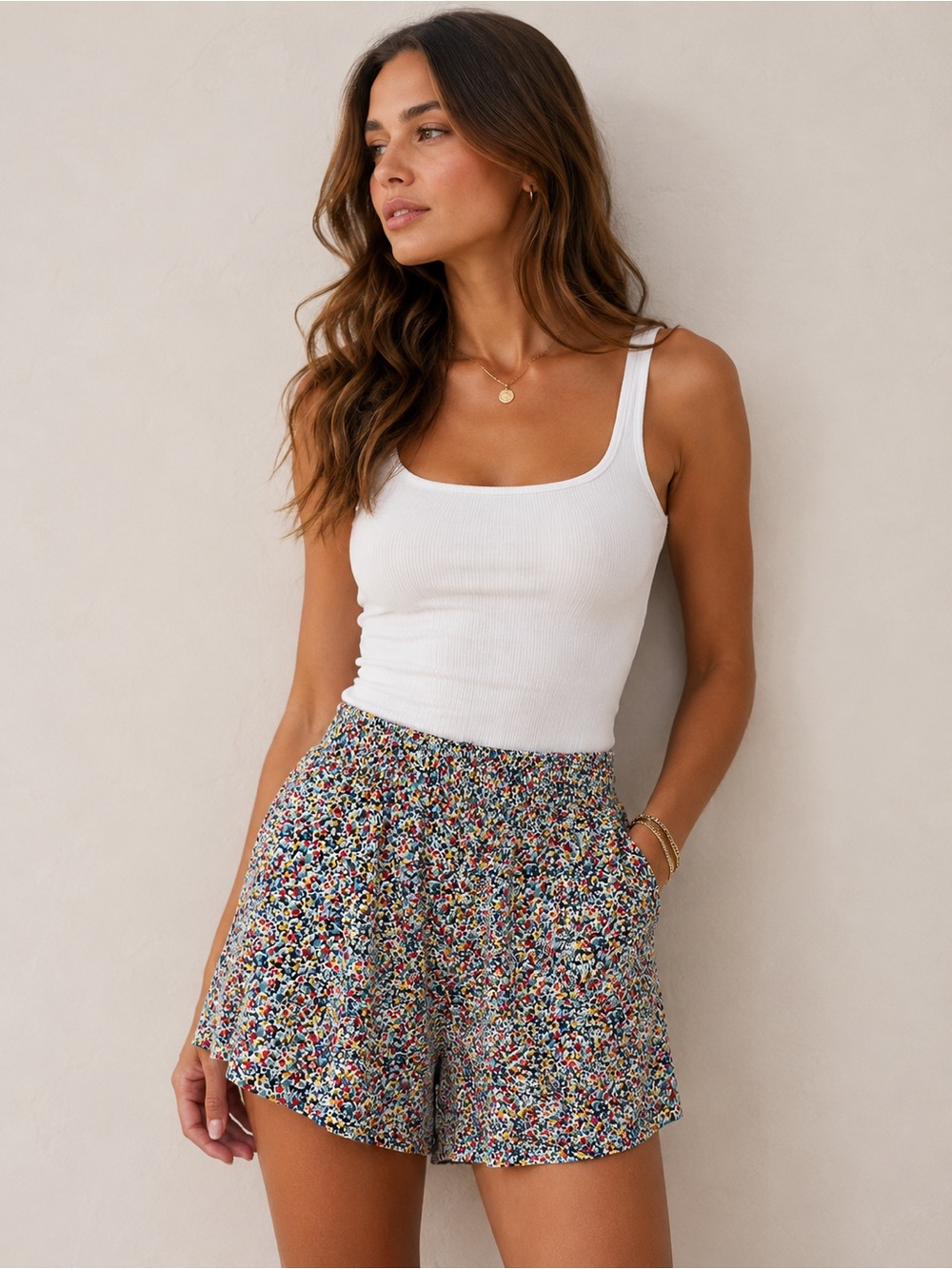 Corey Lynn Calter Ditzy Floral Silk Blend Flowy Shorts